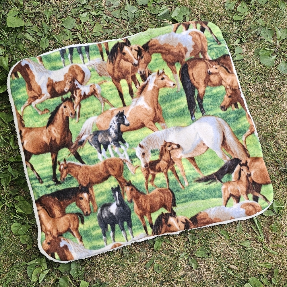 NEW! Horses + Ponies Pet Mat - Large - 3 Layers, Fleece + Sherpa | Dog Cat Baby